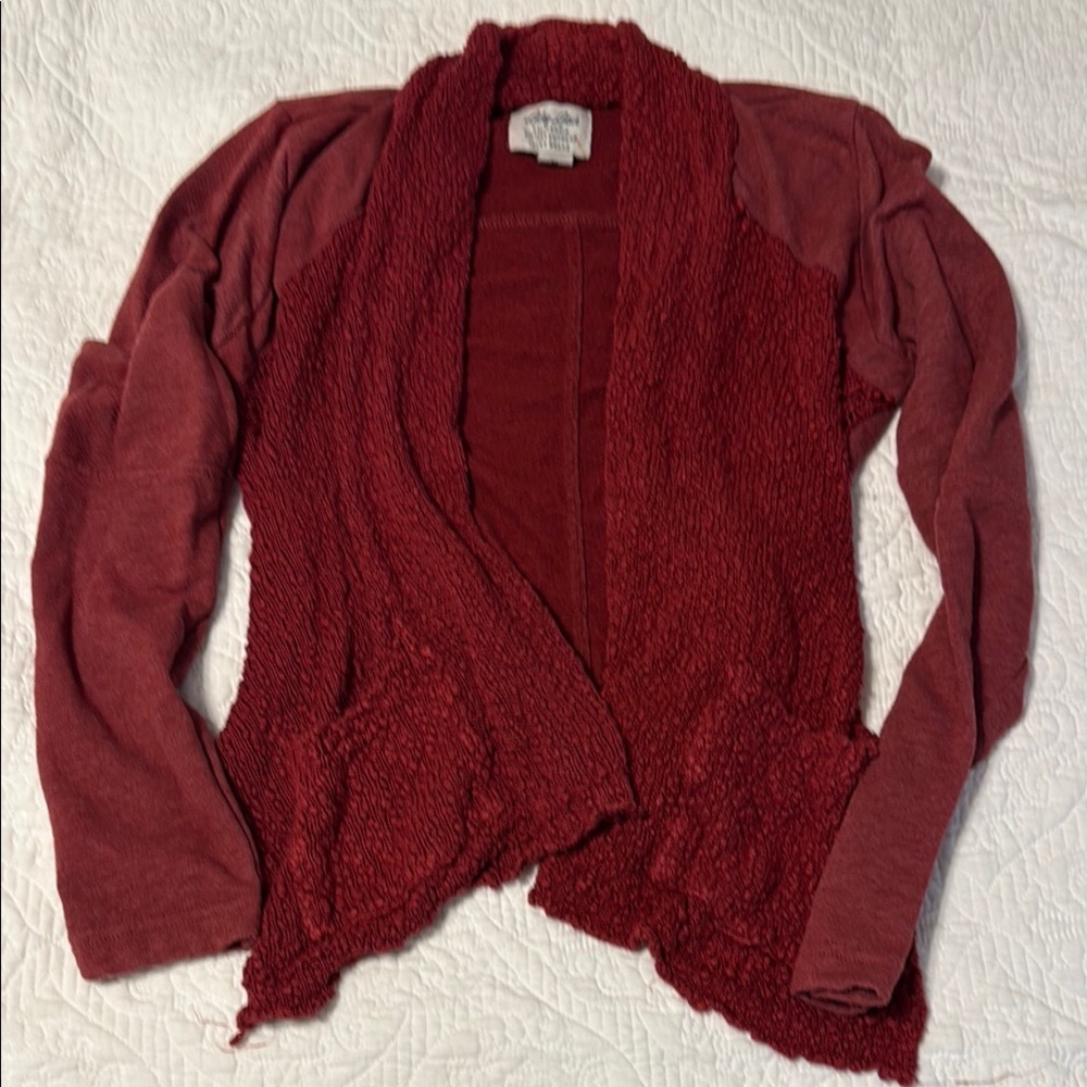 Lucky Brand Lucky Lotus Red Cardigan Sweater Soft Knit Open Front